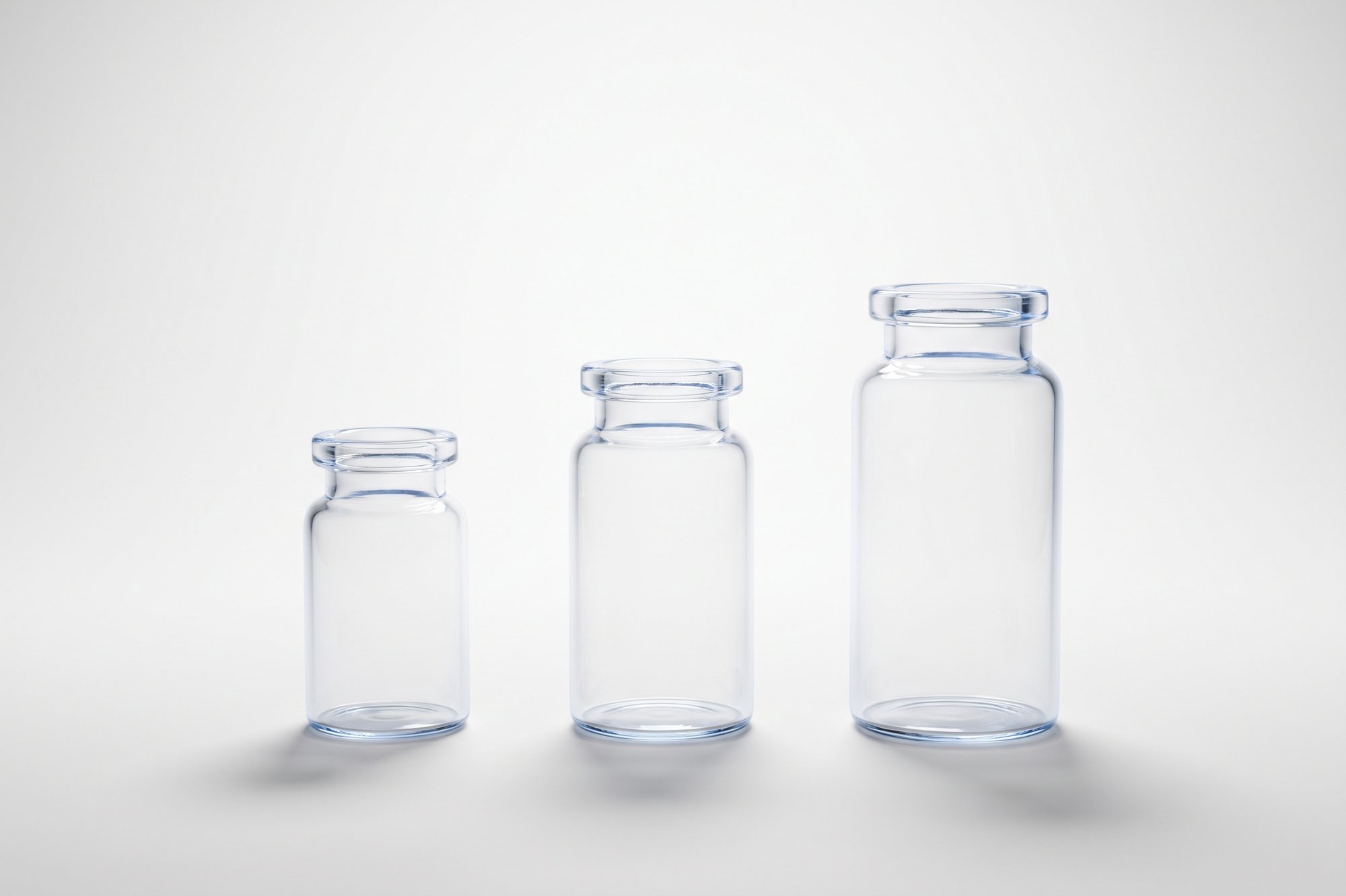 Peptid-Vials unterschiedlicher Größe neben einem Taschenrechner, Preisvergleich pro Milligramm
